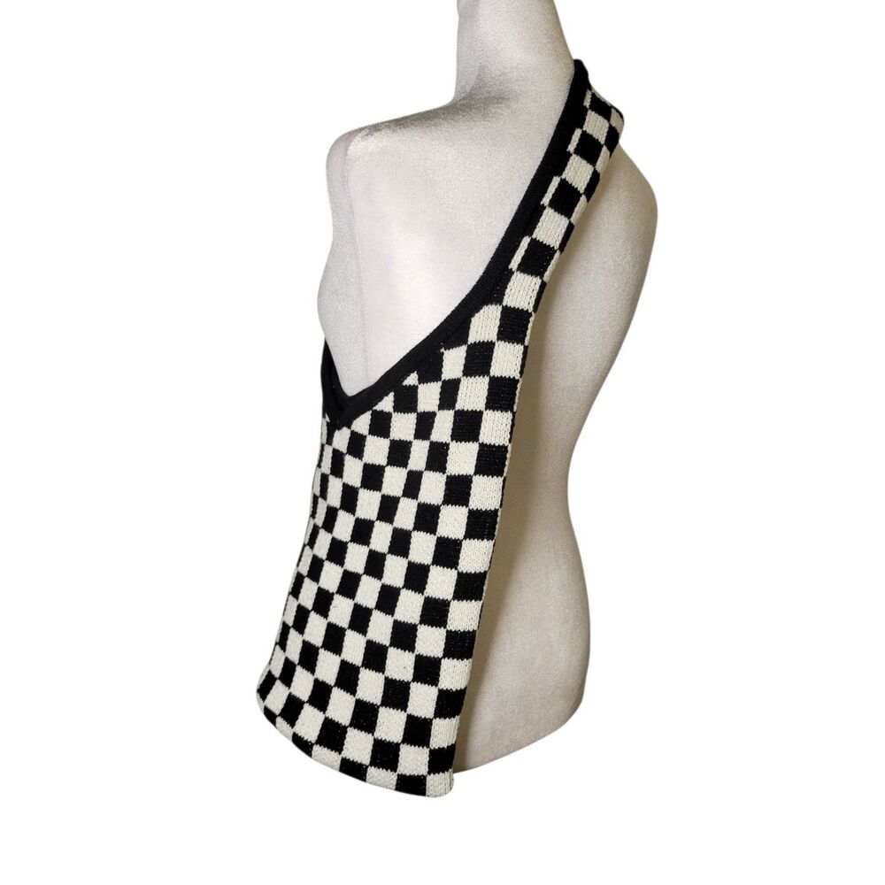 NWT Forever 21 Checkered Knit Hobo Bag Black White Crossbody Slouchy Tote Y2K